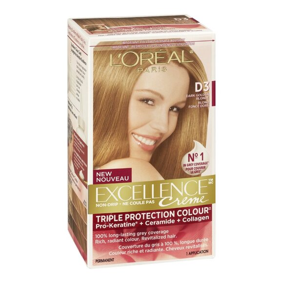 L'Oréal Paris Excellence Creme Haircolour, D3 Dark Golden Blonde - Picture 1 of 2